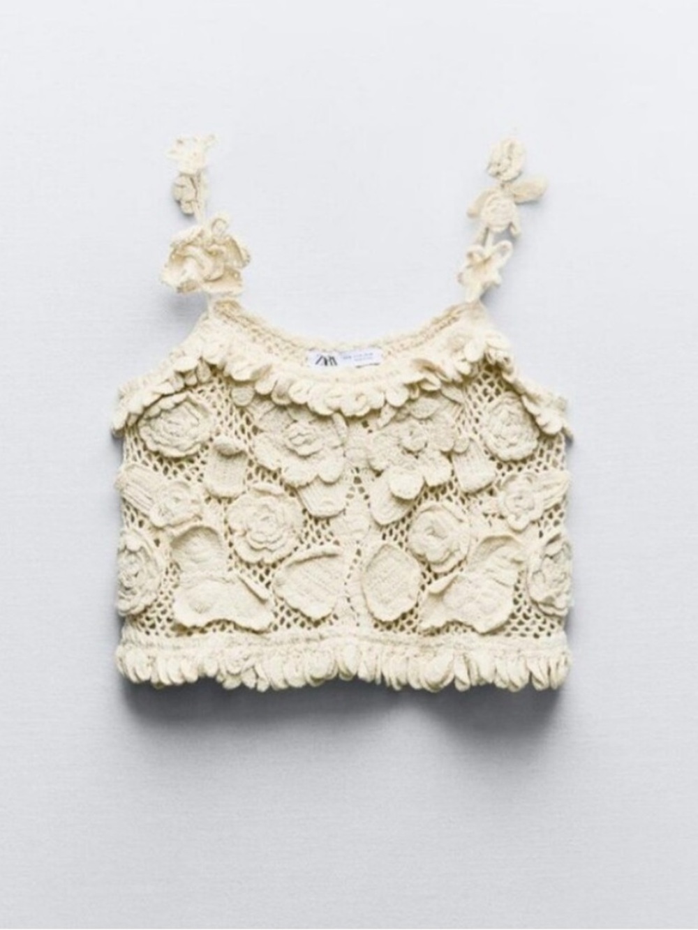 Zara Ecru Romantic Crochet Crop Top Cream